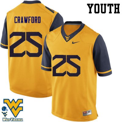 Youth West Virginia Mountaineers NCAA #25 Justin Crawford Gold Authentic Nike Stitched College Football Jersey GR15D61LF